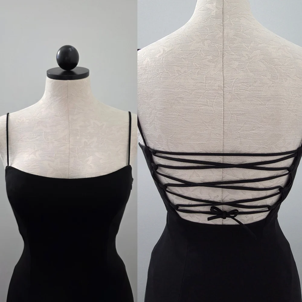 Vintage Gold Label Caché Black Corset Back Maxi Dress 90s Whimsigoth Sirencore P - Picture 4 of 7